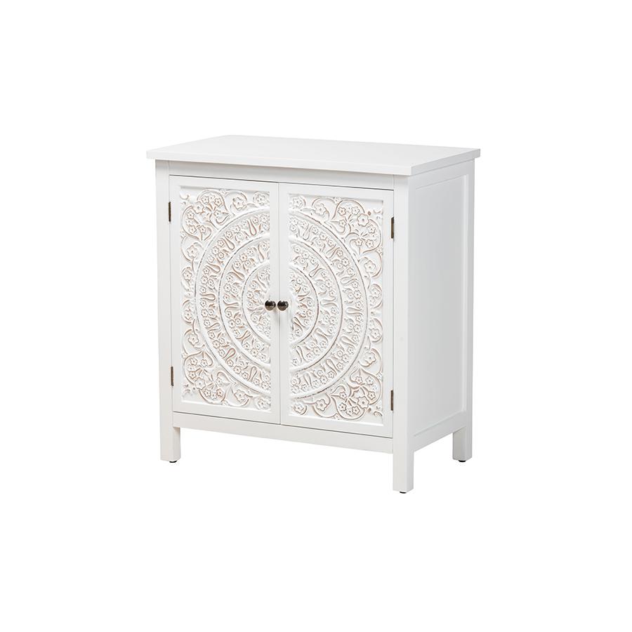 Yelena Classic and Traditional White Finished Wood 2-Door Storage Cabinet. Picture 1