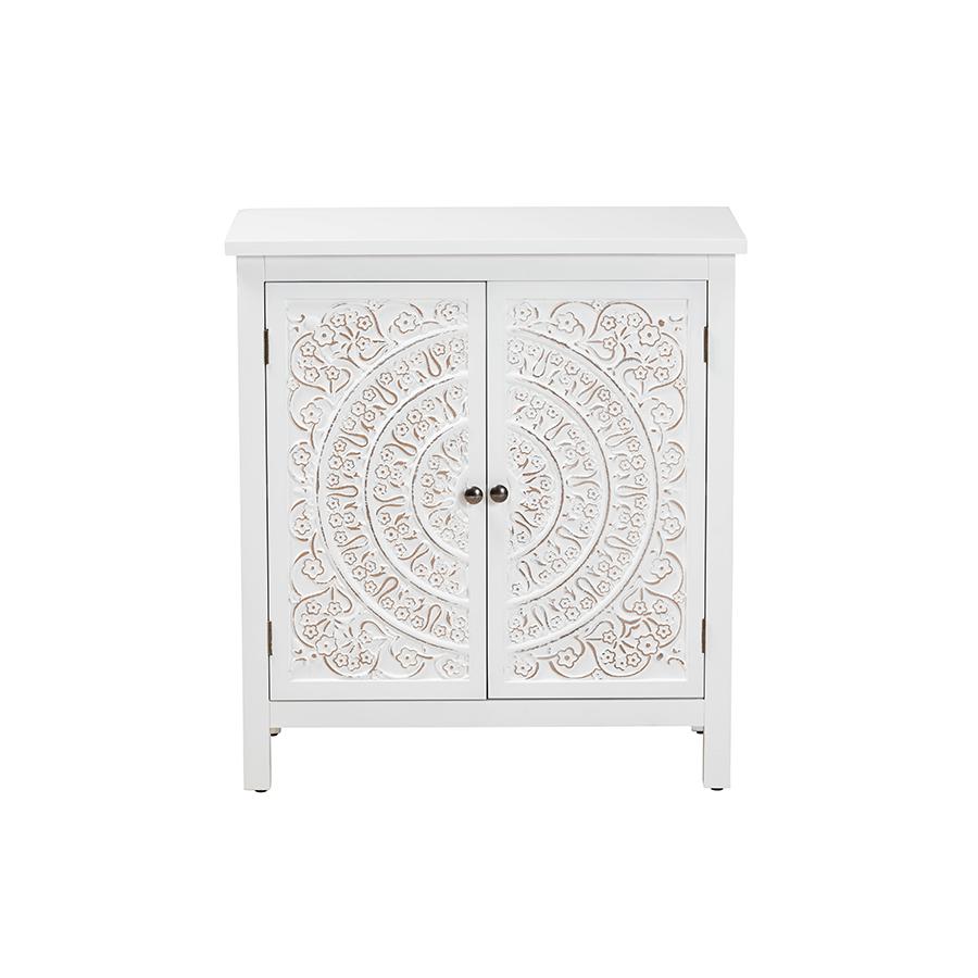 Yelena Classic and Traditional White Finished Wood 2-Door Storage Cabinet. Picture 3
