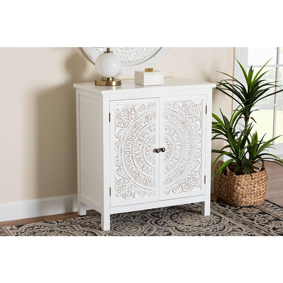 Yelena Classic and Traditional White Finished Wood 2-Door Storage Cabinet. Picture 8