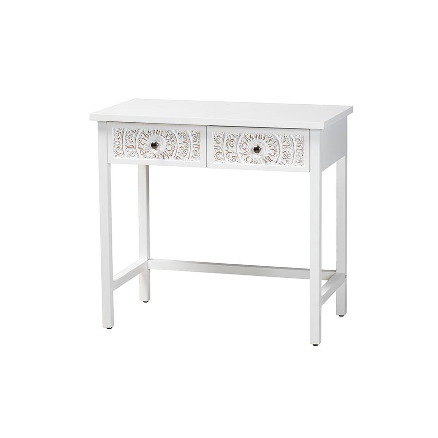 Yelena Classic and Traditional White Finished Wood 2-Drawer Console Table. Picture 1