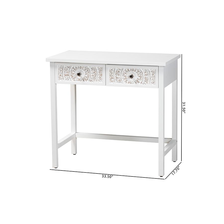 Yelena Classic and Traditional White Finished Wood 2-Drawer Console Table. Picture 10