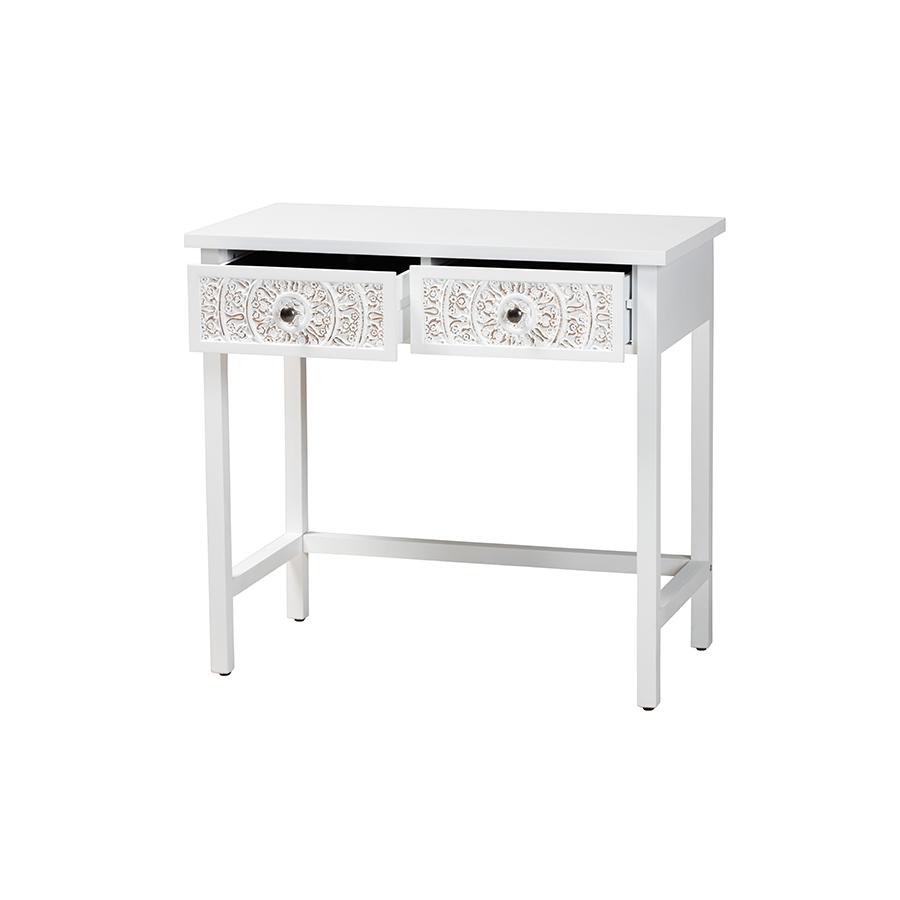 Yelena Classic and Traditional White Finished Wood 2-Drawer Console Table. Picture 2