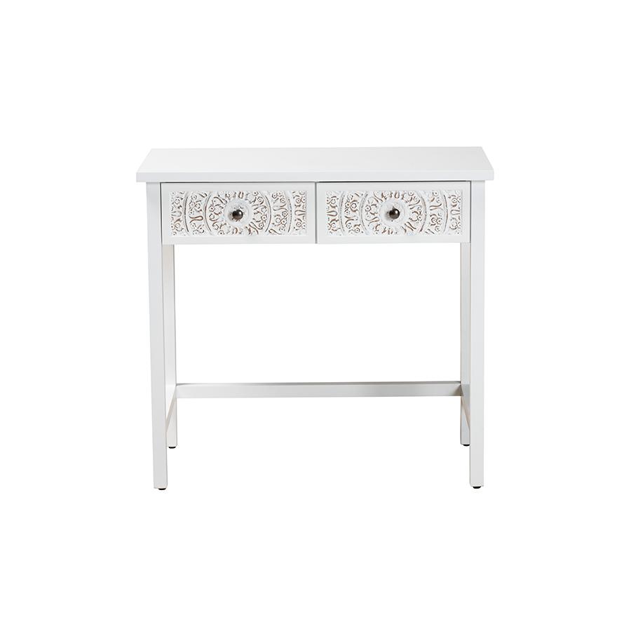 Yelena Classic and Traditional White Finished Wood 2-Drawer Console Table. Picture 3