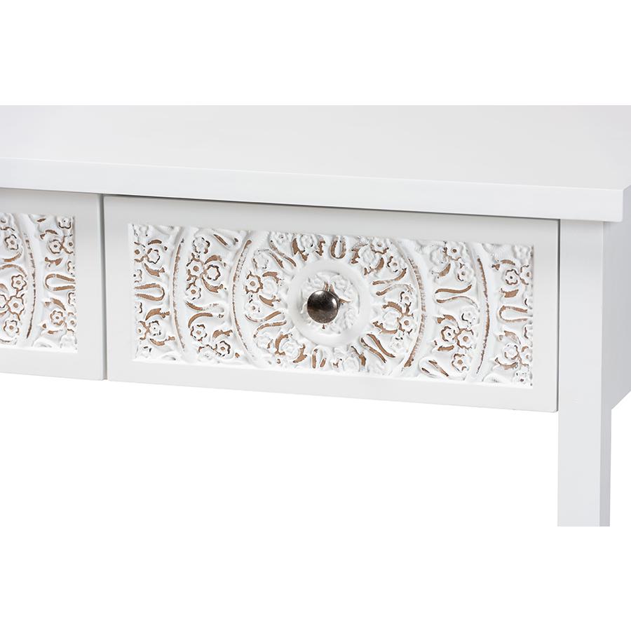 Yelena Classic and Traditional White Finished Wood 2-Drawer Console Table. Picture 5
