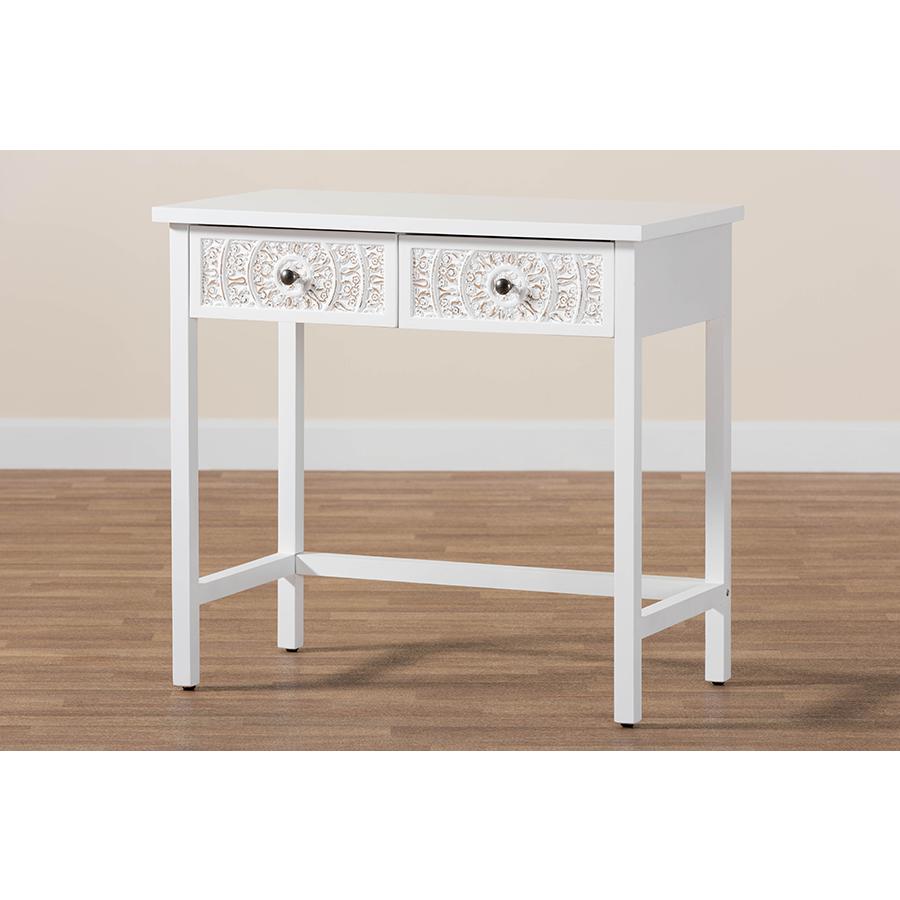 Yelena Classic and Traditional White Finished Wood 2-Drawer Console Table. Picture 9