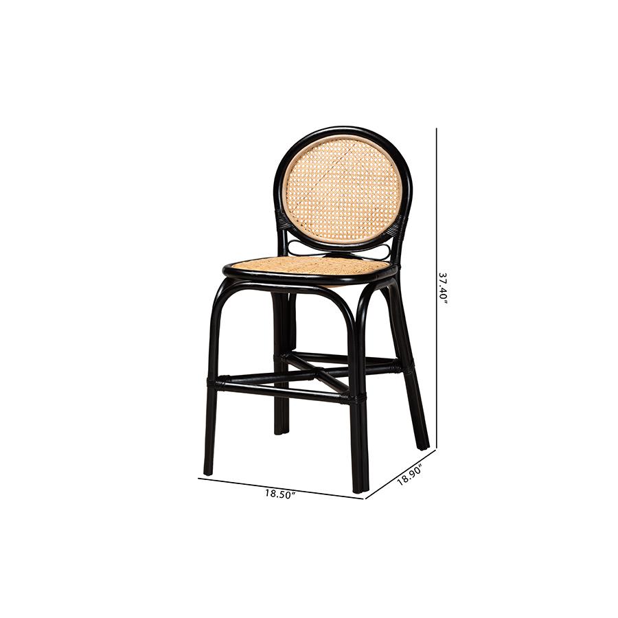 Two-Tone Black and Natural Brown Rattan Counter Stool. Picture 10