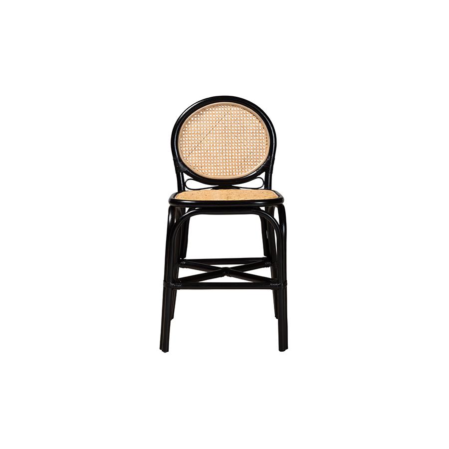 Two-Tone Black and Natural Brown Rattan Counter Stool. Picture 2