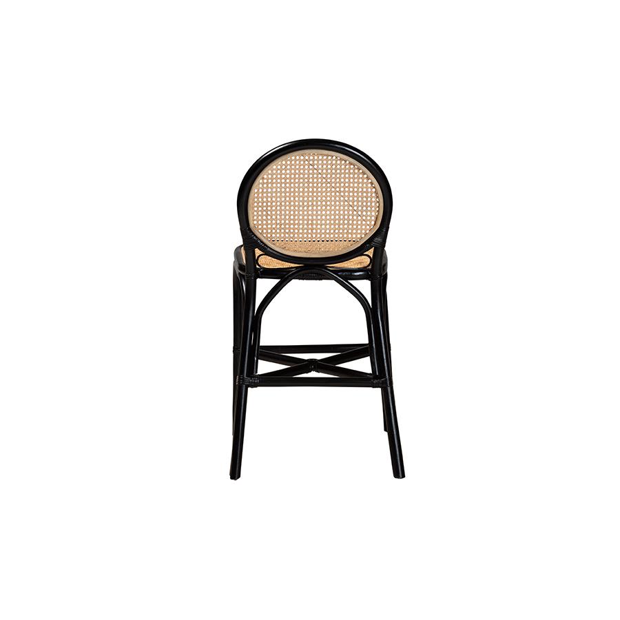 Two-Tone Black and Natural Brown Rattan Counter Stool. Picture 4
