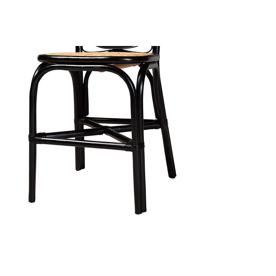 Two-Tone Black and Natural Brown Rattan Counter Stool. Picture 6