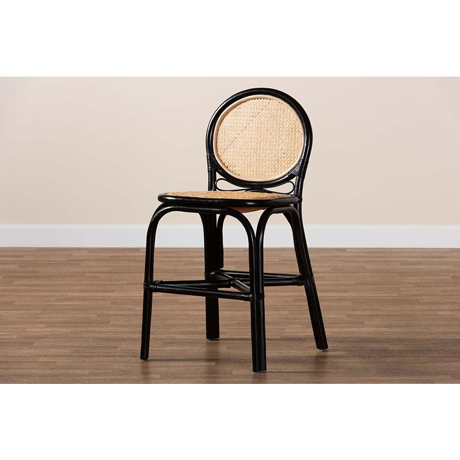 Two-Tone Black and Natural Brown Rattan Counter Stool. Picture 9