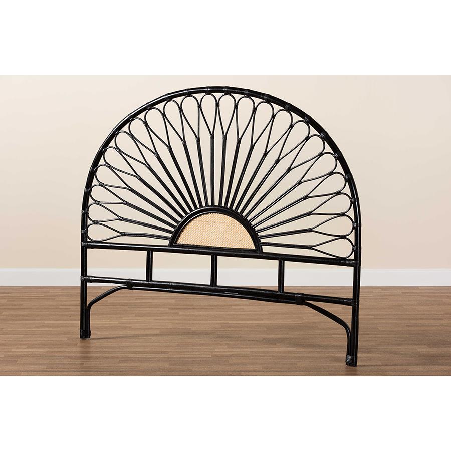 Bohemian Two-Tone Black and Natural Brown Rattan King Size Standalone Headboard. Picture 7
