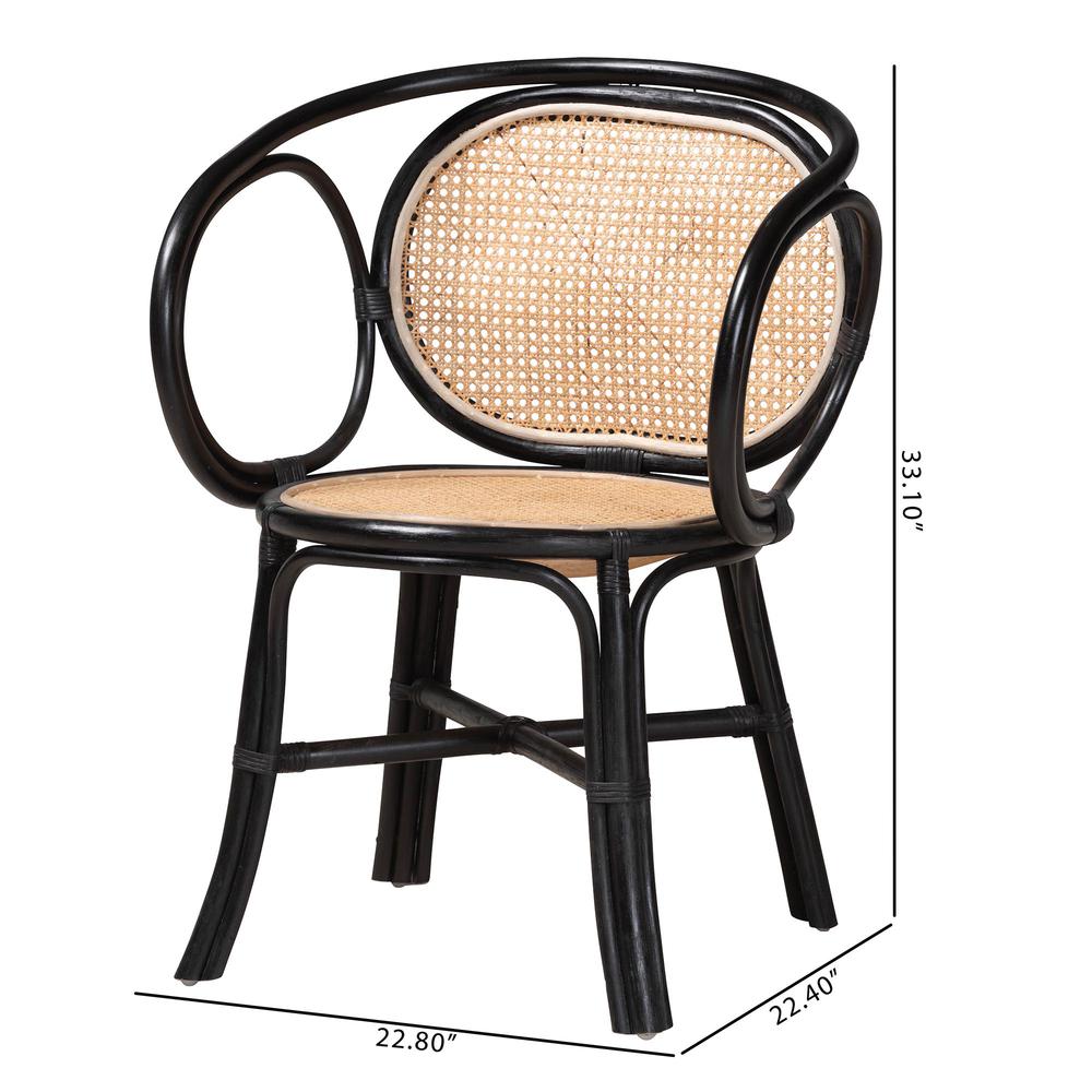Bohemian Two-Tone Black and  Natural Brown Rattan Dining Chair. Picture 19