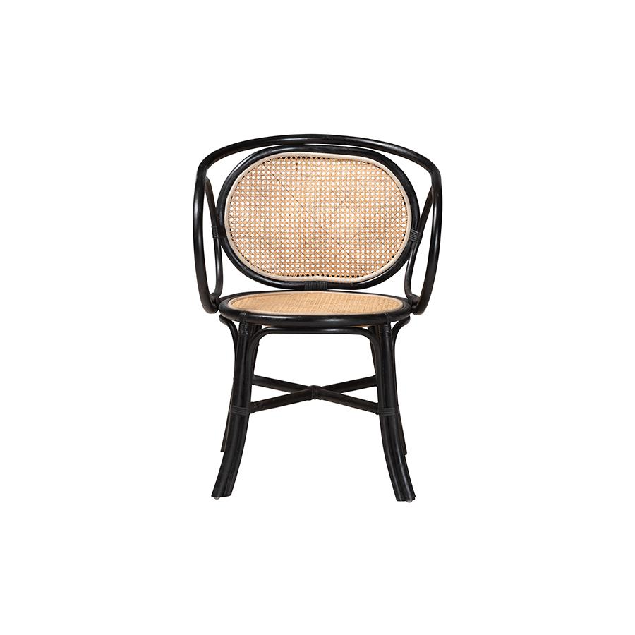 Bohemian Two-Tone Black and  Natural Brown Rattan Dining Chair. Picture 2