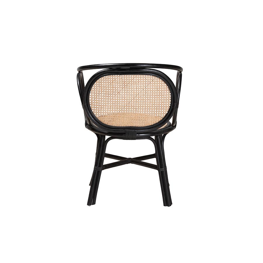 Bohemian Two-Tone Black and  Natural Brown Rattan Dining Chair. Picture 4