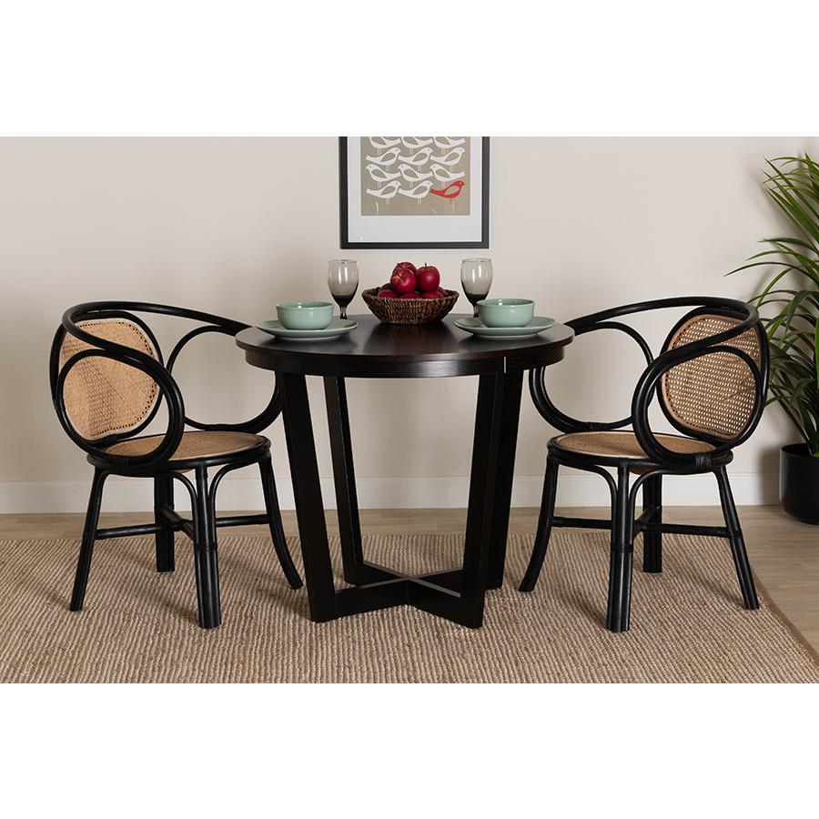Bohemian Two-Tone Black and  Natural Brown Rattan Dining Chair. Picture 8