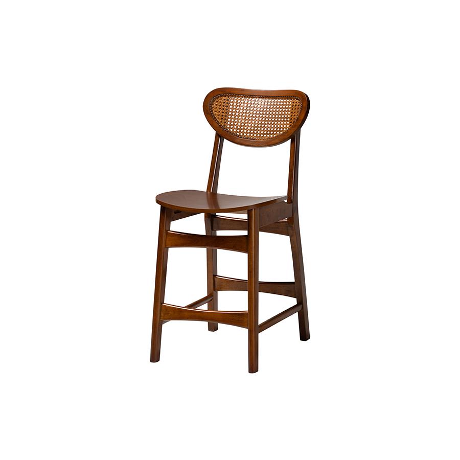 Hesper Mid-Century Modern Walnut Brown Finished Wood and Rattan 5-Piece Pub Set. Picture 2