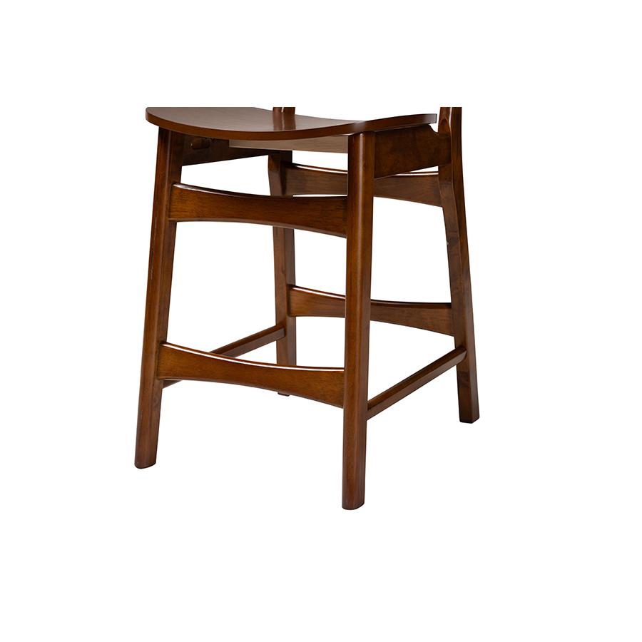 Hesper Mid-Century Modern Walnut Brown Finished Wood and Rattan 5-Piece Pub Set. Picture 6