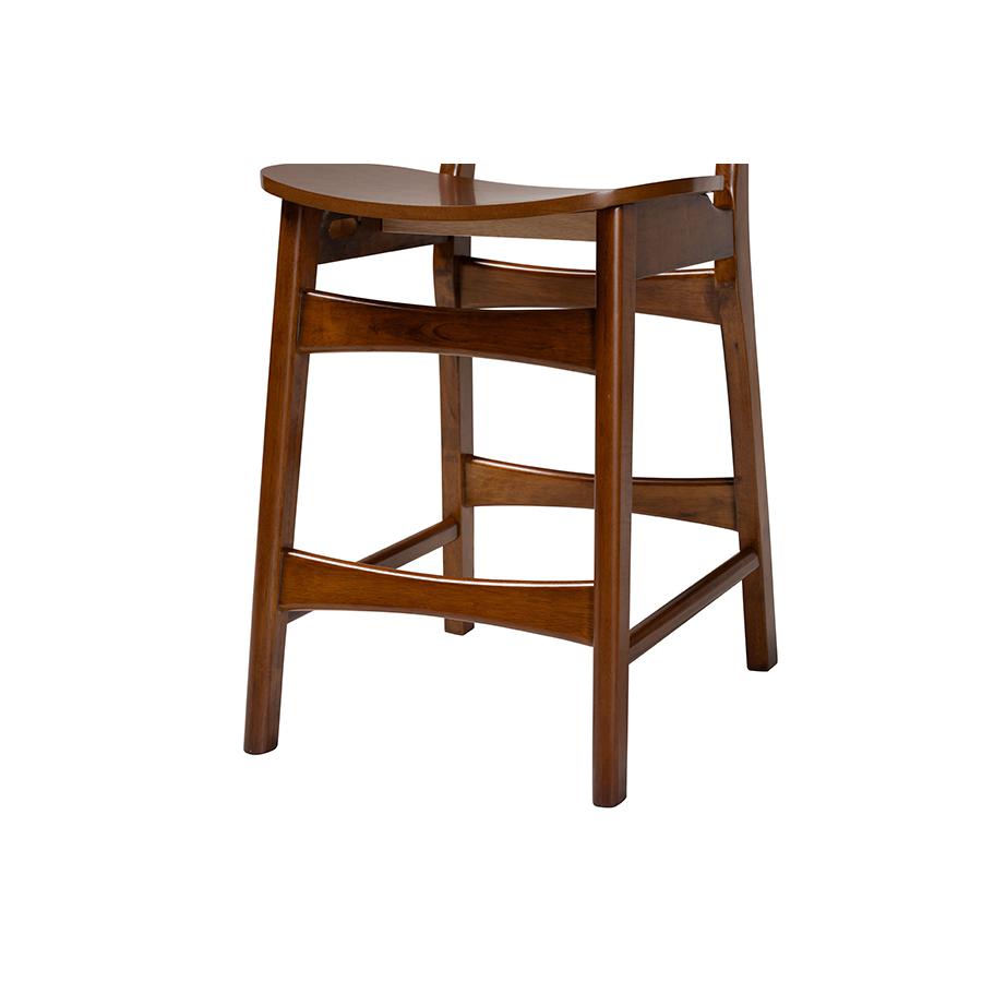 Walnut Brown Finished Wood and Rattan 2-Piece Counter Stool Set. Picture 5