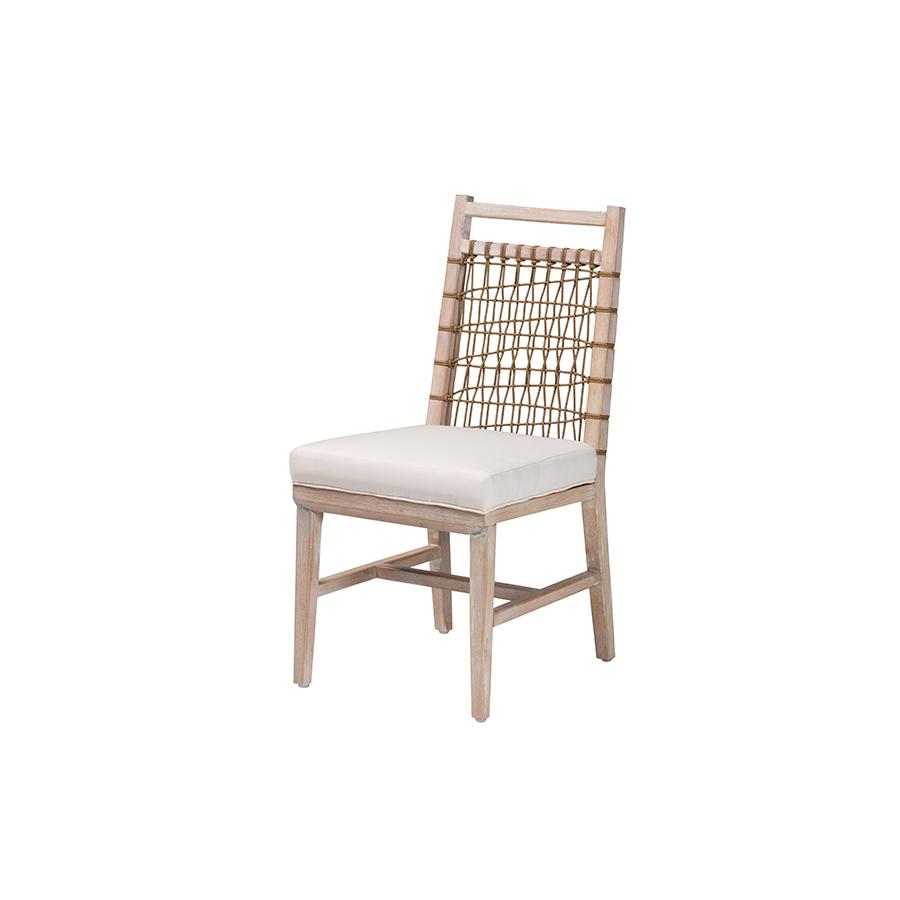 bali & pari Ulric Modern Bohemian White Washed Mahogany Wood Dining Chair. Picture 1