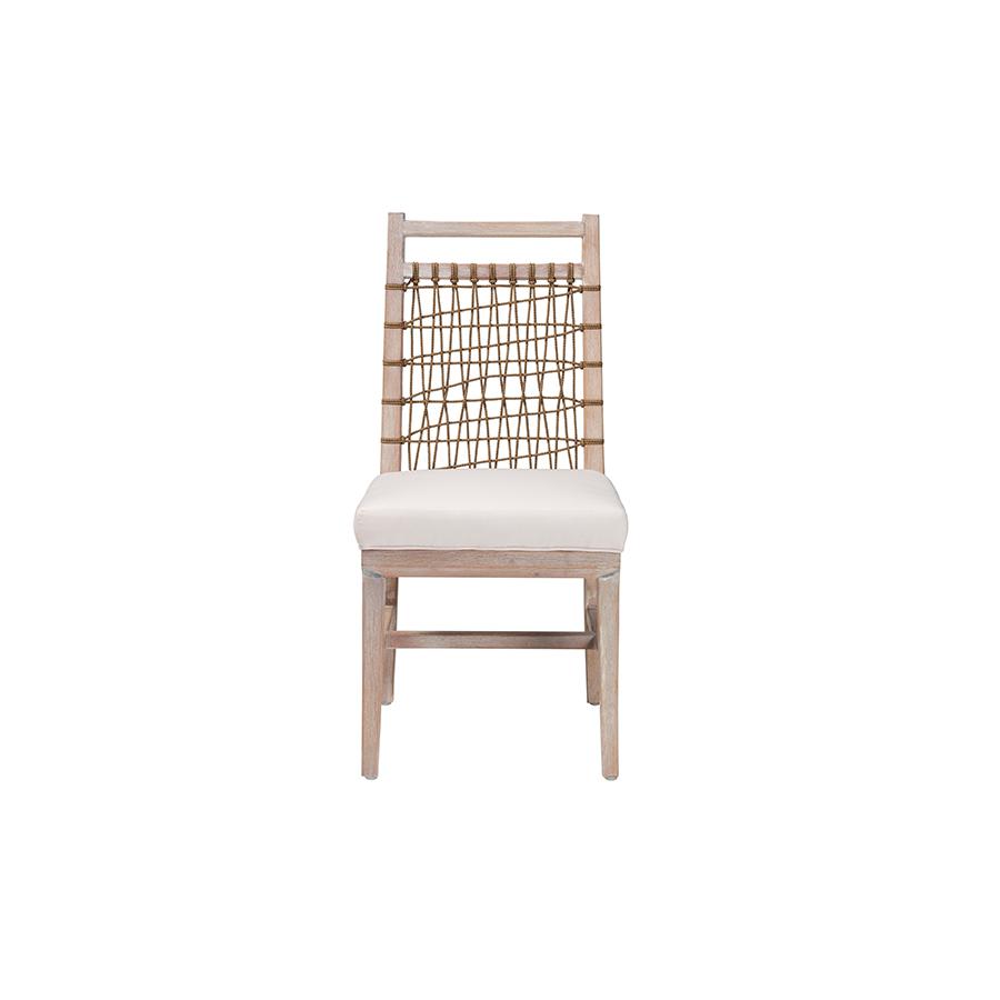 bali & pari Ulric Modern Bohemian White Washed Mahogany Wood Dining Chair. Picture 2