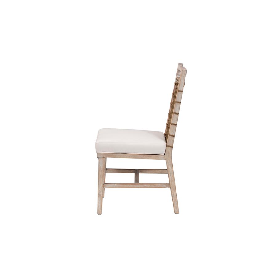 bali & pari Ulric Modern Bohemian White Washed Mahogany Wood Dining Chair. Picture 3