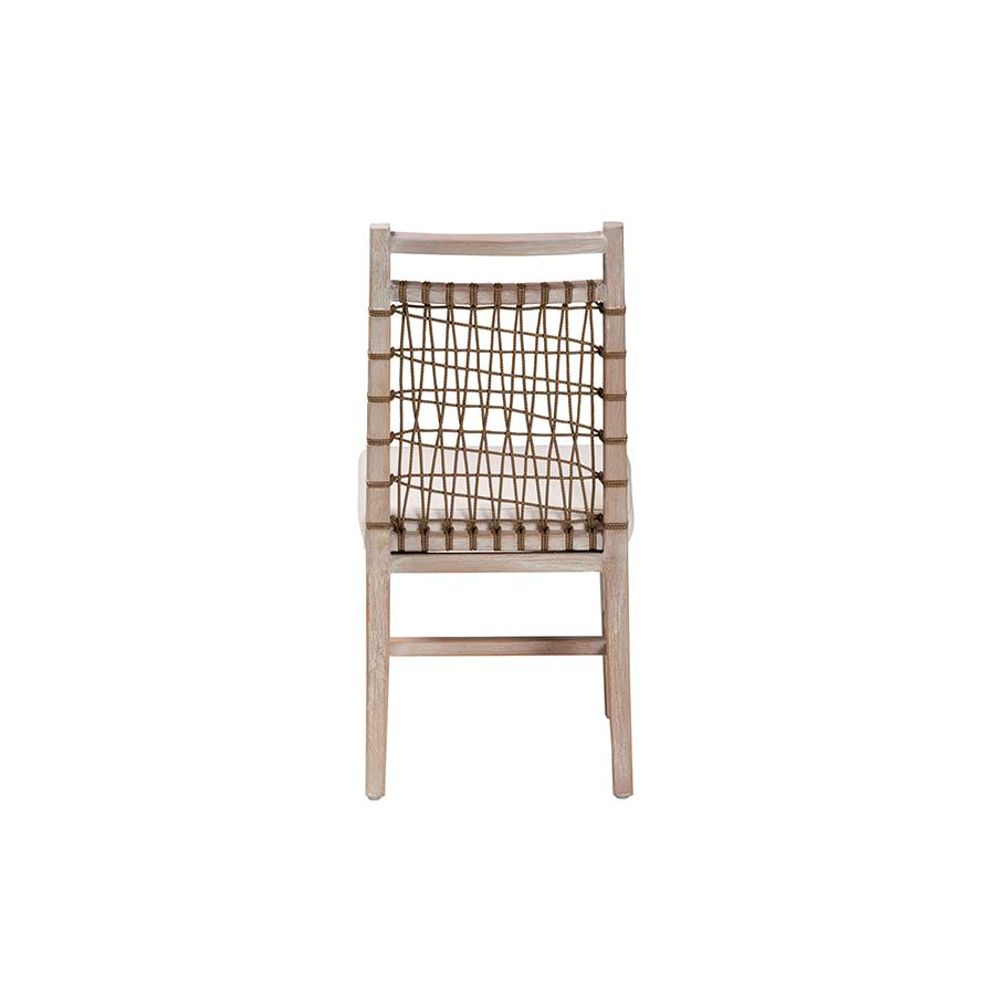 bali & pari Ulric Modern Bohemian White Washed Mahogany Wood Dining Chair. Picture 4
