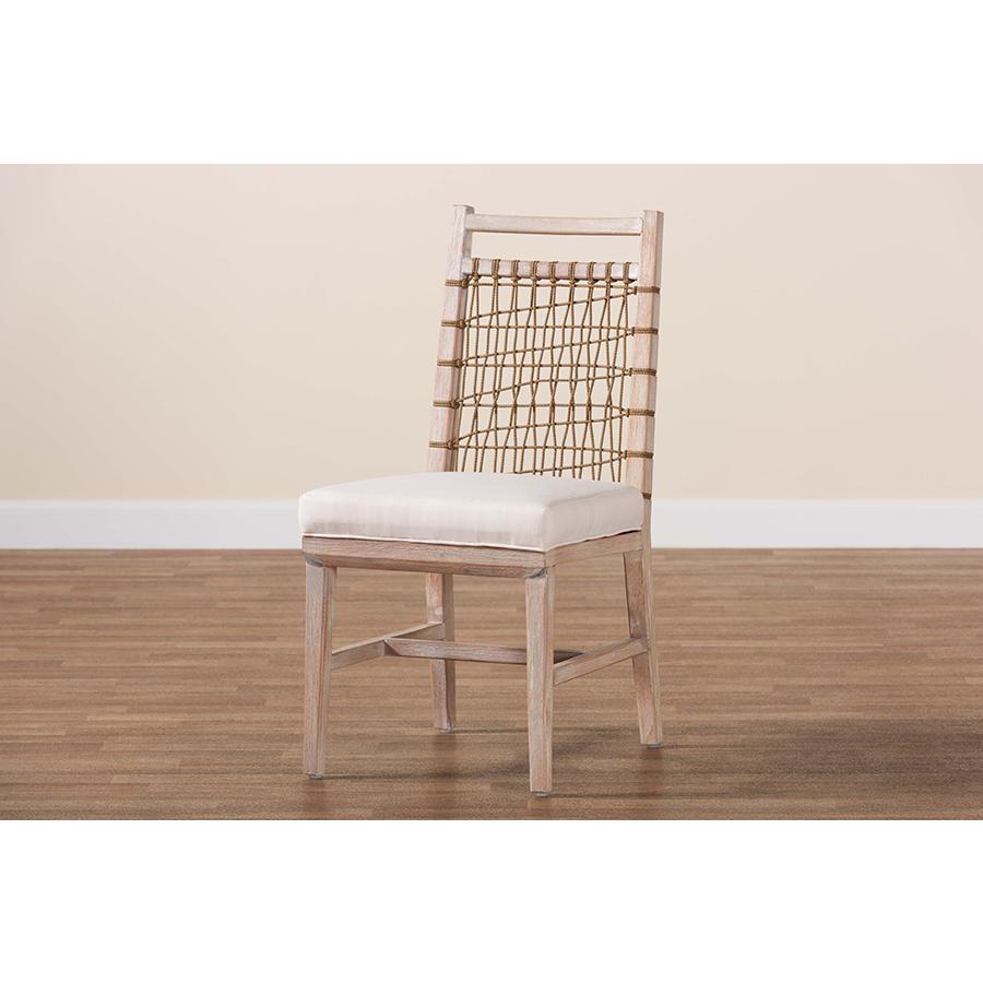 bali & pari Ulric Modern Bohemian White Washed Mahogany Wood Dining Chair. Picture 9