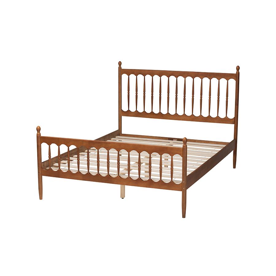 Deance Retro-Modern Walnut Brown Finished Wood Queen Size Platform Bed. Picture 3