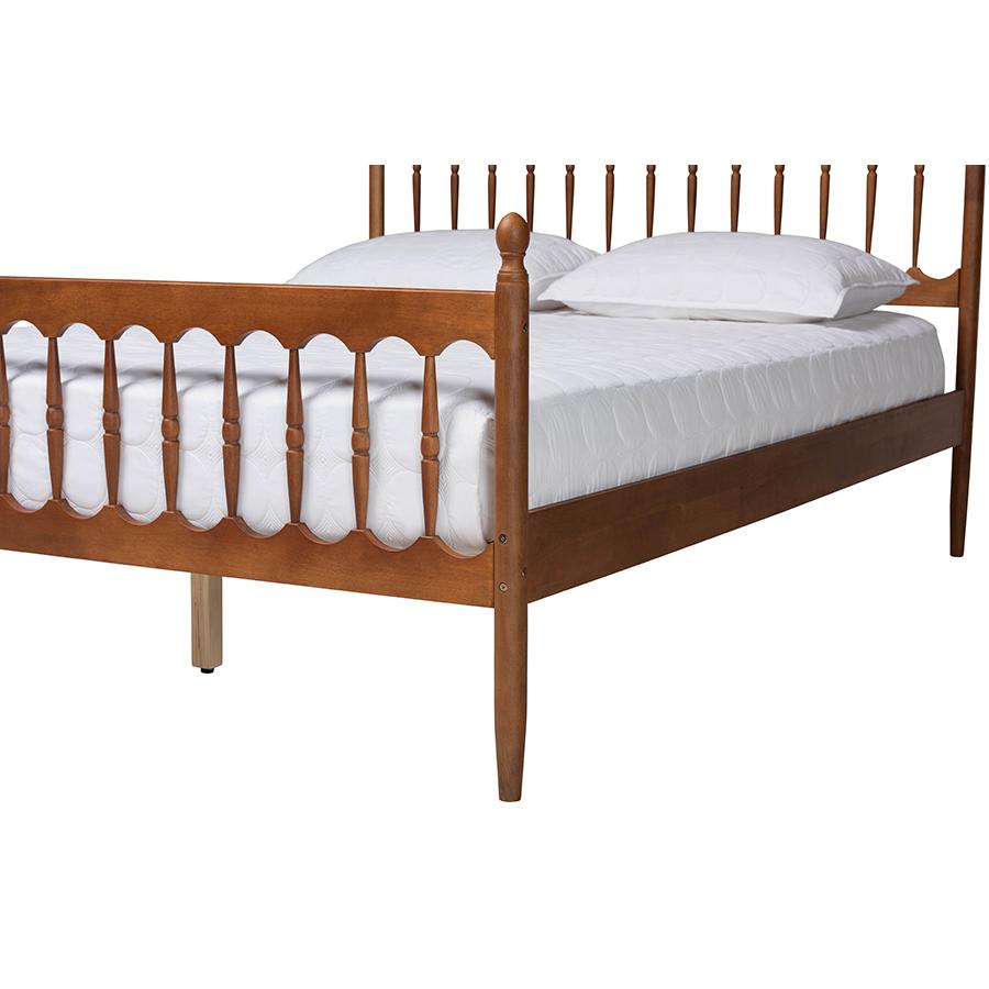 Deance Retro-Modern Walnut Brown Finished Wood Queen Size Platform Bed. Picture 5