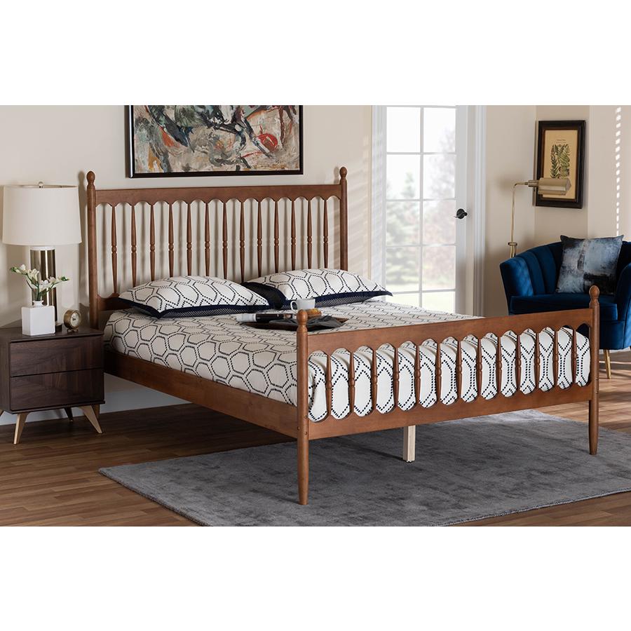 Deance Retro-Modern Walnut Brown Finished Wood Queen Size Platform Bed. Picture 7