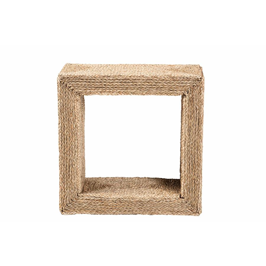 bali & pari Adonica Modern Bohemian Natural Brown Seagrass and Wood End Table. Picture 2