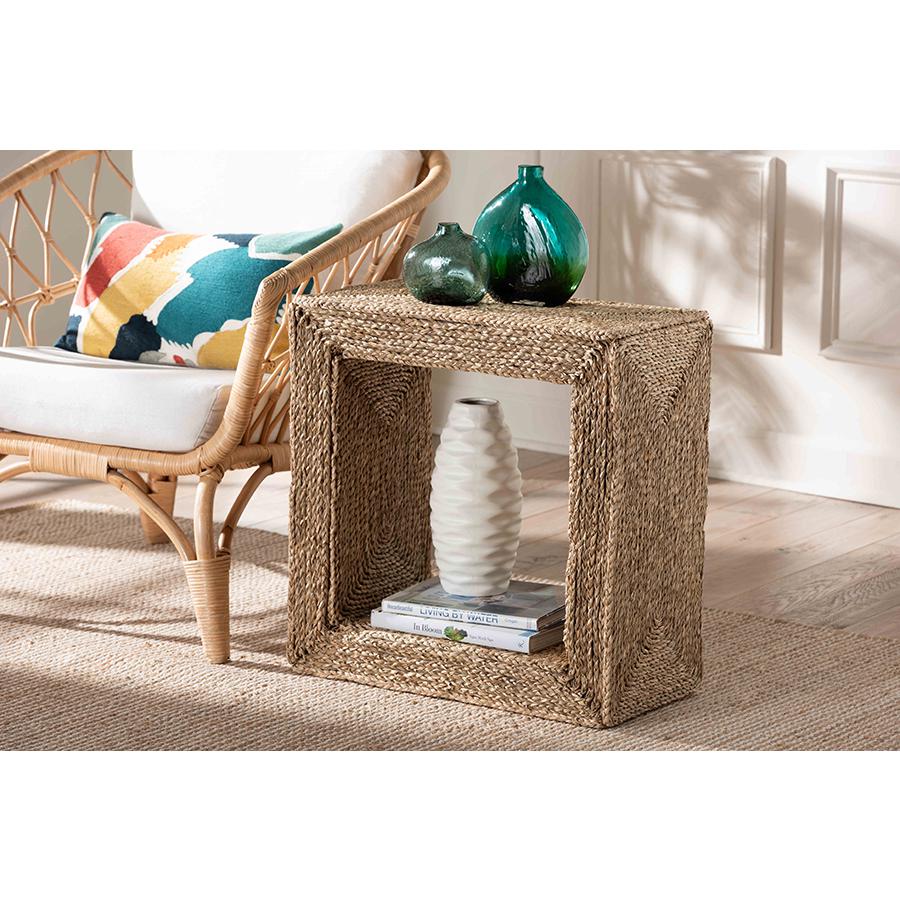 bali & pari Adonica Modern Bohemian Natural Brown Seagrass and Wood End Table. Picture 6