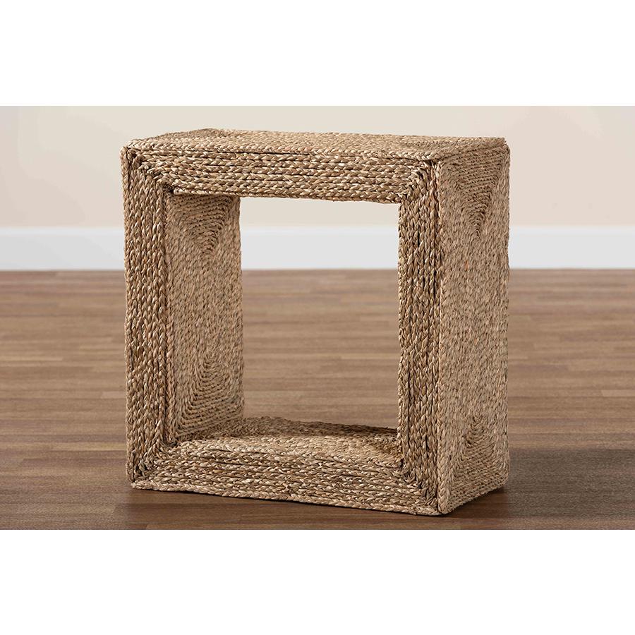 bali & pari Adonica Modern Bohemian Natural Brown Seagrass and Wood End Table. Picture 7