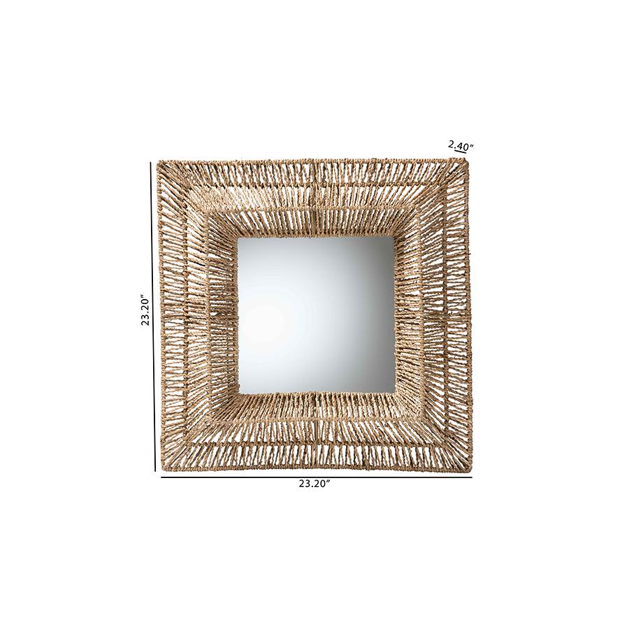 Bohemian Metal and Natural Brown Seagrass Accent Wall Mirror. Picture 4