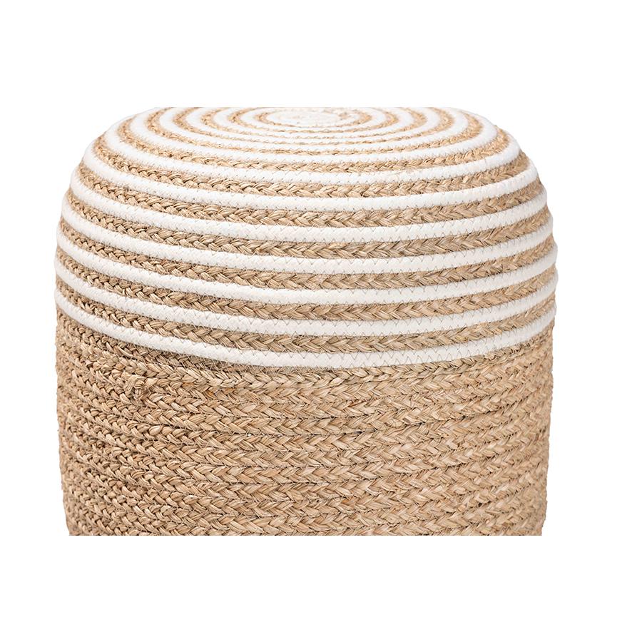 Bohemian Natural Brown Seagrass and Woven Rope Ottoman Footstool. Picture 2