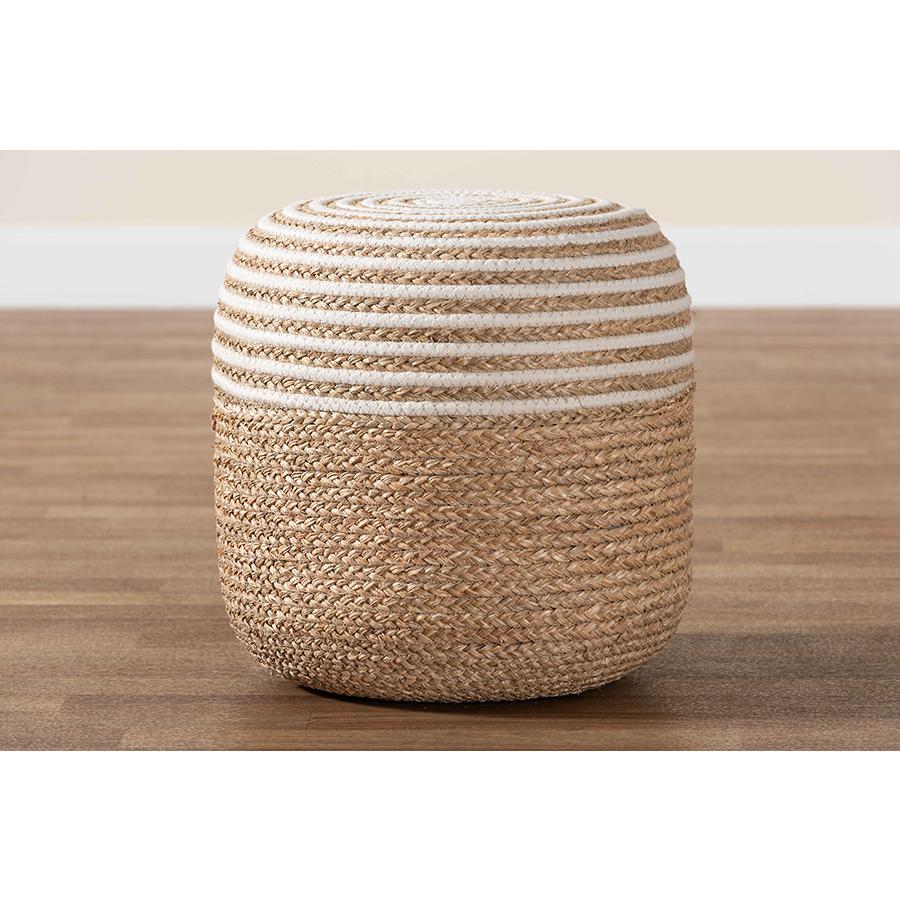 Bohemian Natural Brown Seagrass and Woven Rope Ottoman Footstool. Picture 6
