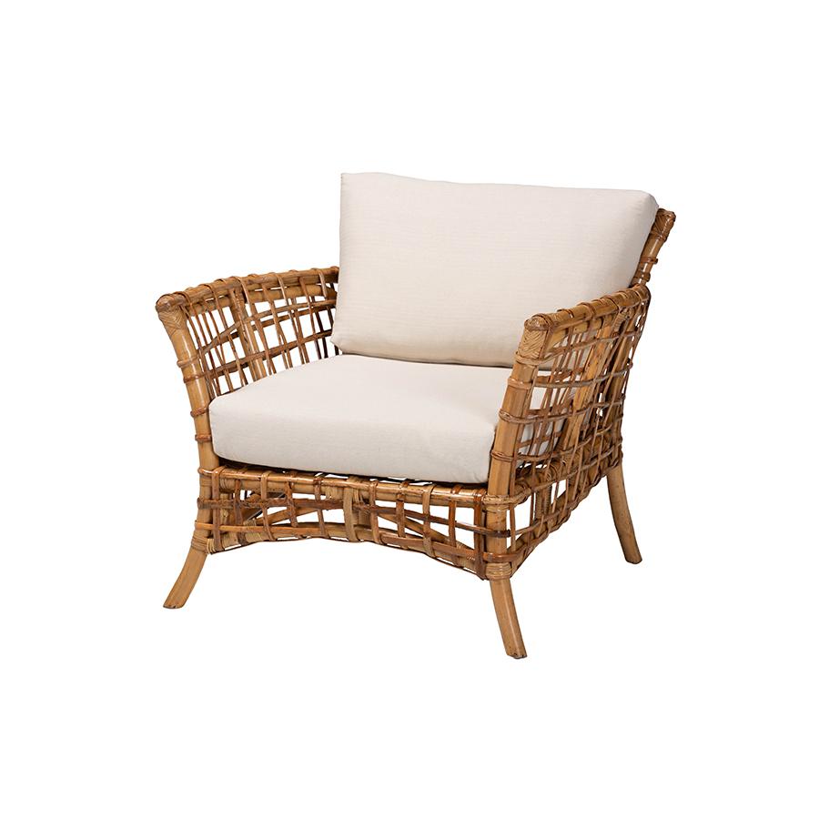 bali & pari Babette Modern Bohemian Natural Brown Rattan Arm Chair. Picture 1