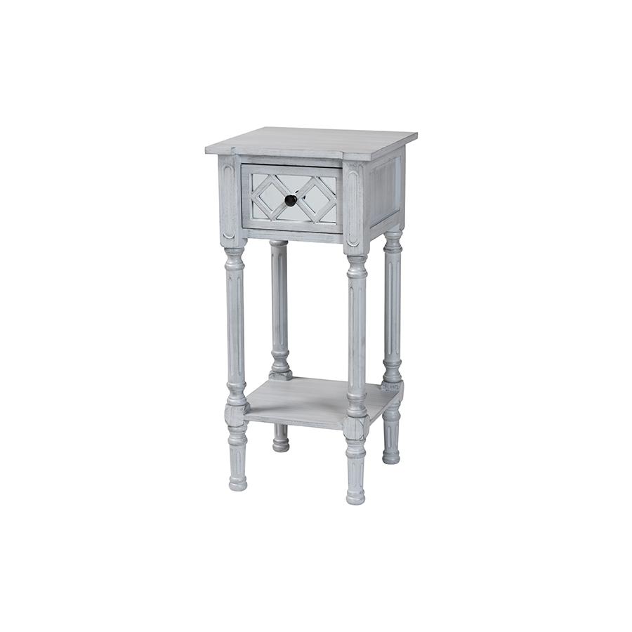 Gellert Classic and Traditional Grey Finished Wood 1-Drawer End Table. Picture 1