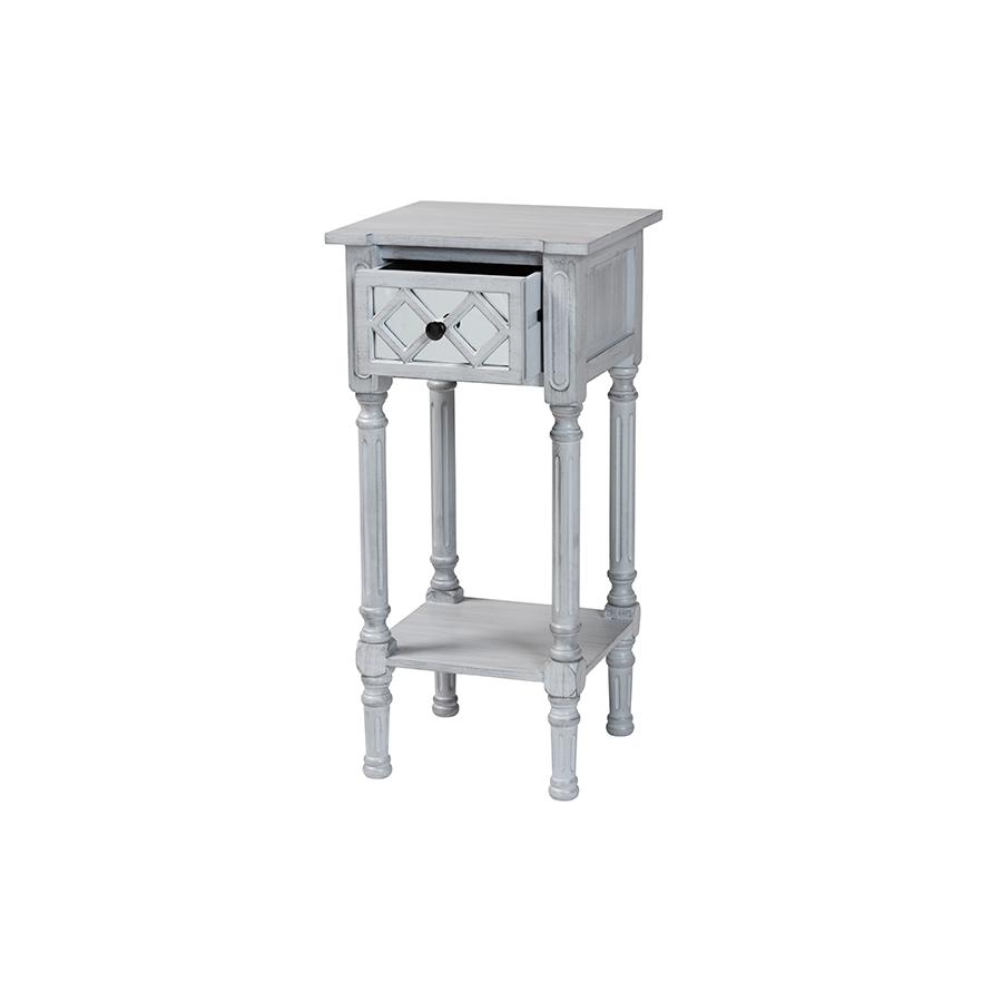 Gellert Classic and Traditional Grey Finished Wood 1-Drawer End Table. Picture 2