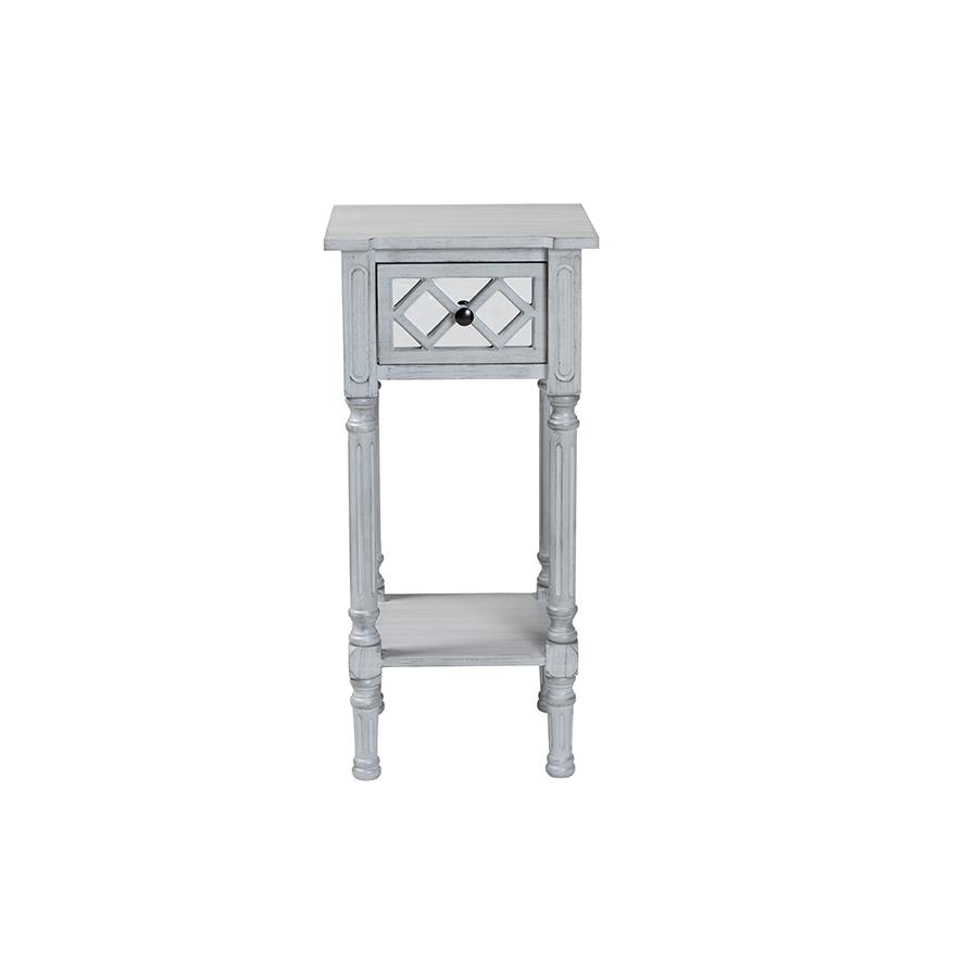 Gellert Classic and Traditional Grey Finished Wood 1-Drawer End Table. Picture 3