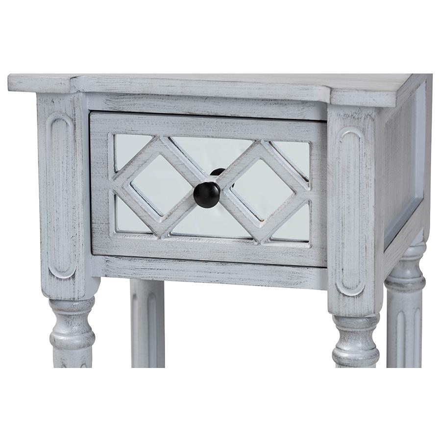 Gellert Classic and Traditional Grey Finished Wood 1-Drawer End Table. Picture 5