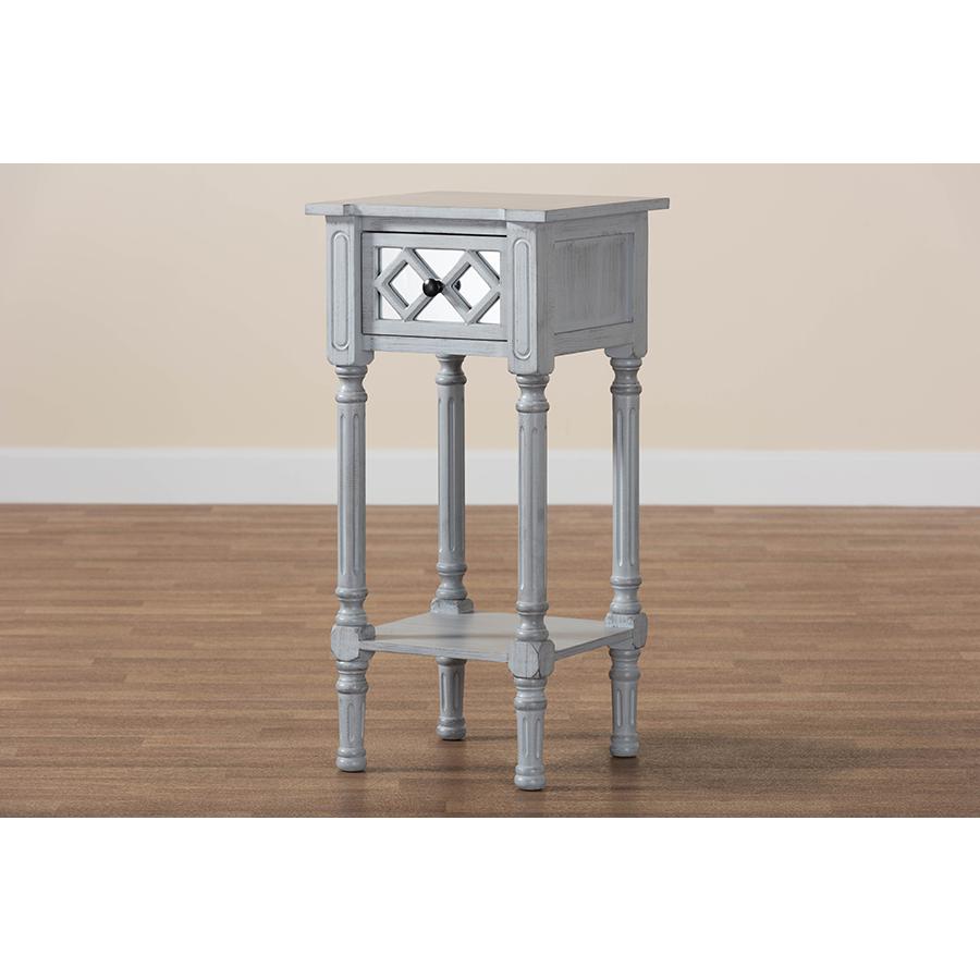 Gellert Classic and Traditional Grey Finished Wood 1-Drawer End Table. Picture 9
