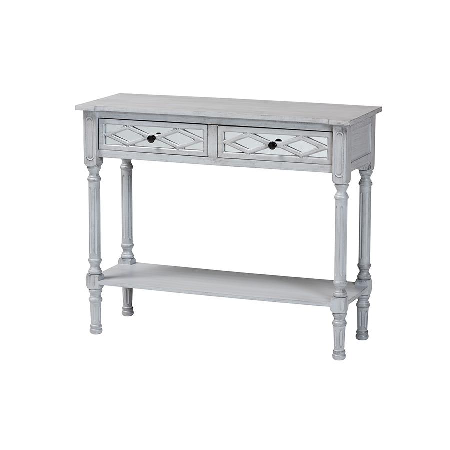 Gellert Classic and Traditional Grey Finished Wood 2-Drawer Console Table. Picture 1