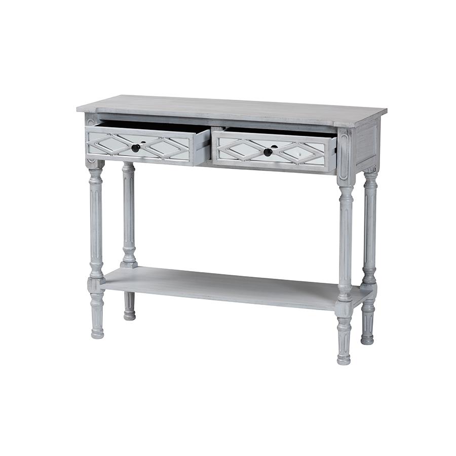 Gellert Classic and Traditional Grey Finished Wood 2-Drawer Console Table. Picture 2