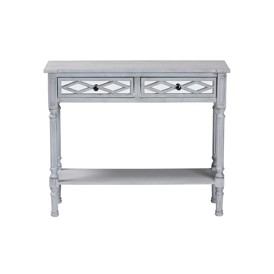 Gellert Classic and Traditional Grey Finished Wood 2-Drawer Console Table. Picture 3