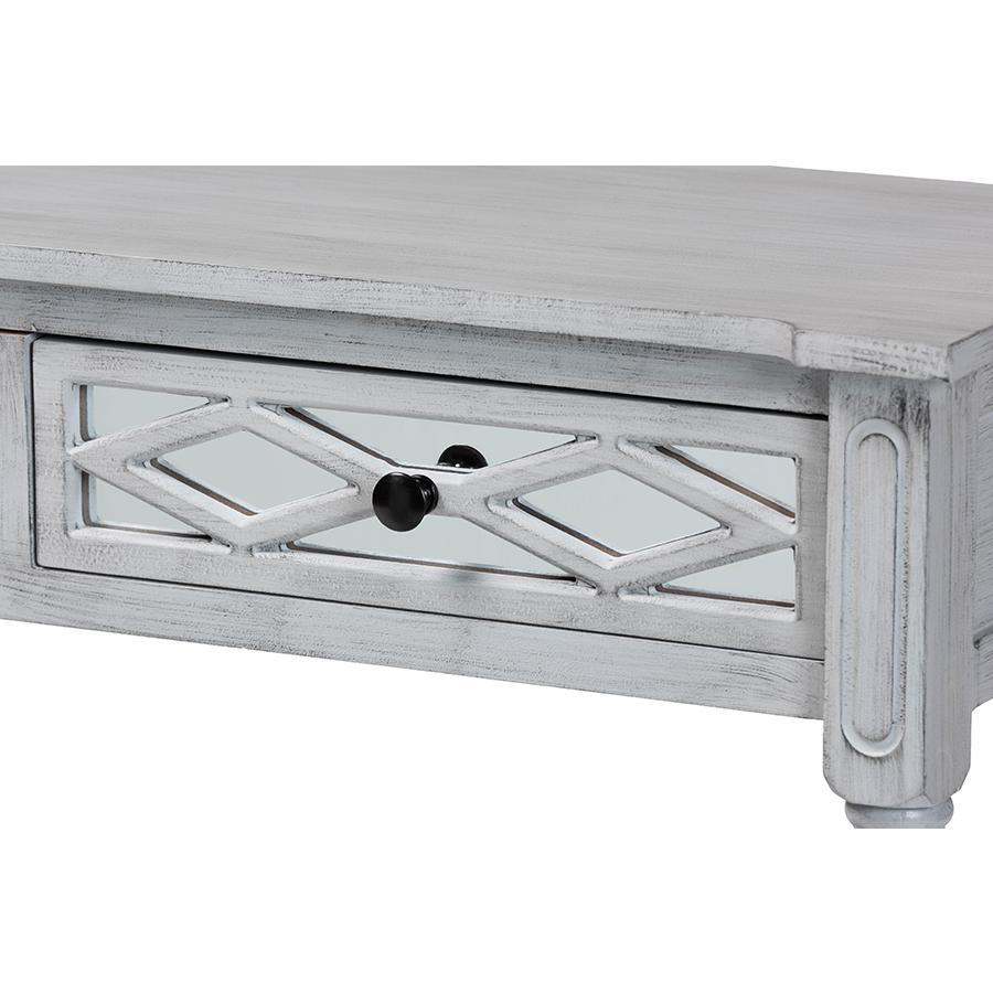 Gellert Classic and Traditional Grey Finished Wood 2-Drawer Console Table. Picture 5