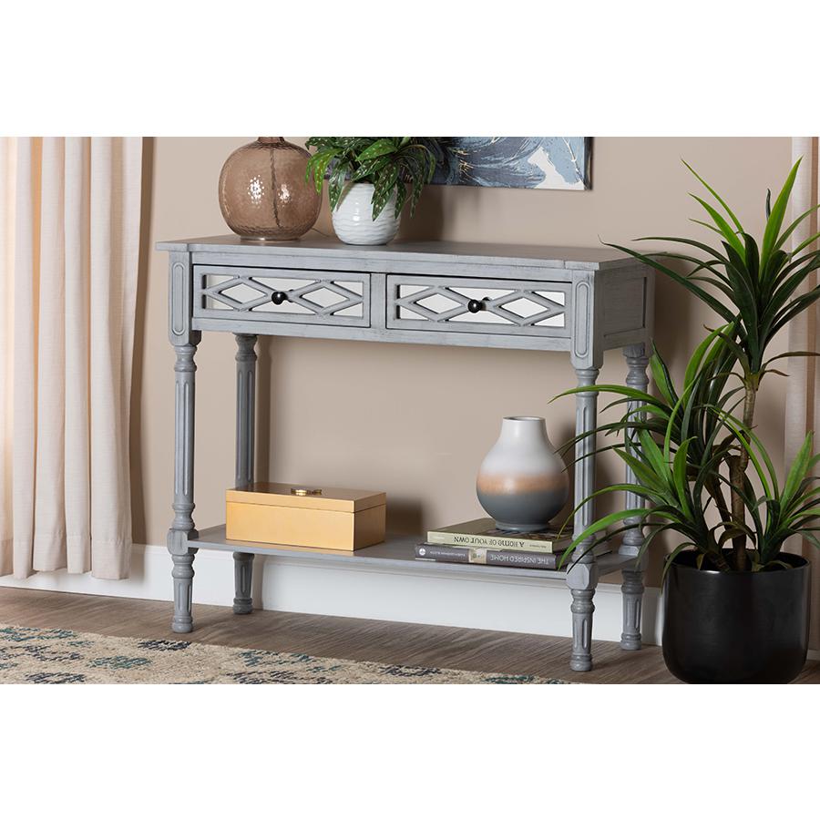 Gellert Classic and Traditional Grey Finished Wood 2-Drawer Console Table. Picture 8