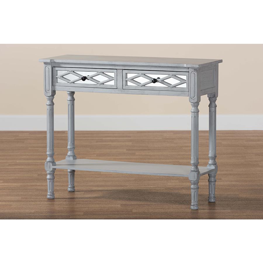 Gellert Classic and Traditional Grey Finished Wood 2-Drawer Console Table. Picture 9