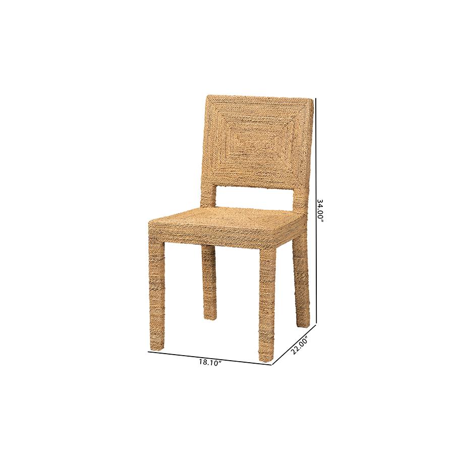 Anfield Modern Bohemian Natural Seagrass and Mahogany Wood Dining Chair. Picture 10