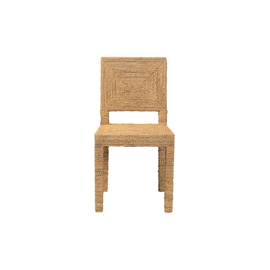 Anfield Modern Bohemian Natural Seagrass and Mahogany Wood Dining Chair. Picture 2